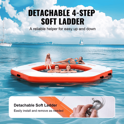 VEVOR Inflatable Floating Dock, ø8.5FT Inflatable Dock Platform with ø5FT Trampoline Mesh Pool, Non-Slip Floating Platform Water Mat with Portable Bag & Detachable Ladder for Pool Beach Relaxation