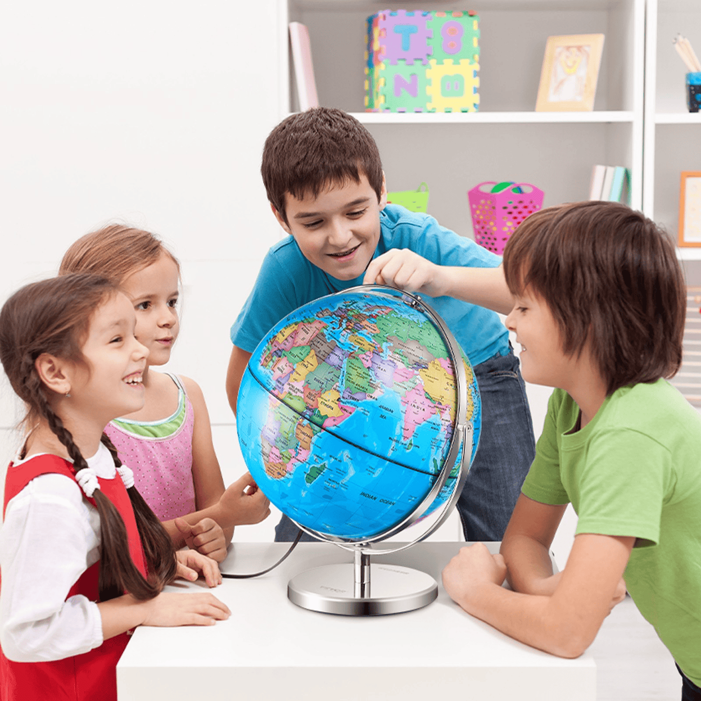 VEVOR Rotating World Globe with Stand, 13 in/330.2 mm, Educational Geographic Globe with Precise Time Zone ABS Material, 720° Spinning Globe for Kids Children Learning Classroom Geography Education