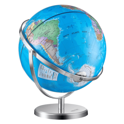 VEVOR Rotating World Globe with Stand, 13 in/330.2 mm, Educational Geographic Globe with Precise Time Zone ABS Material, 720° Spinning Globe for Kids Children Learning Classroom Geography Education