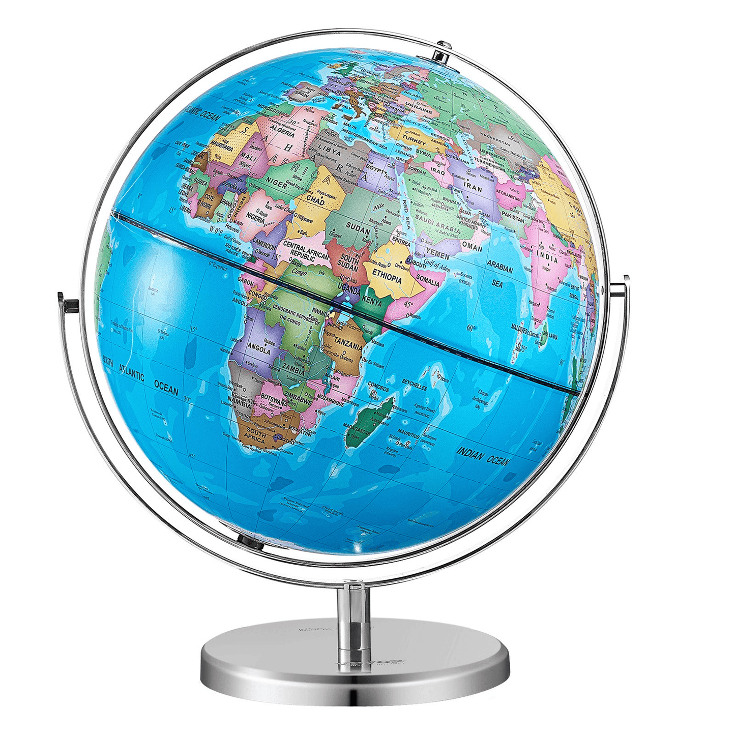 VEVOR Rotating World Globe with Stand, 13 in/330.2 mm, Educational Geographic Globe with Precise Time Zone ABS Material, 720° Spinning Globe for Kids Children Learning Classroom Geography Education