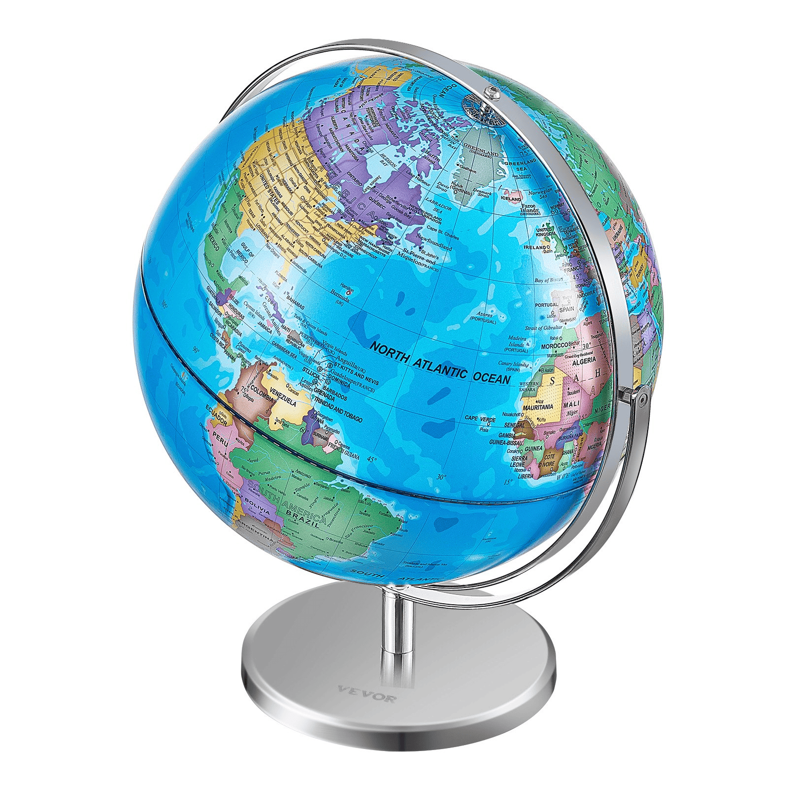 VEVOR Rotating World Globe with Stand, 13 in/330.2 mm, Educational Geographic Globe with Precise Time Zone ABS Material, 720° Spinning Globe for Kids Children Learning Classroom Geography Education