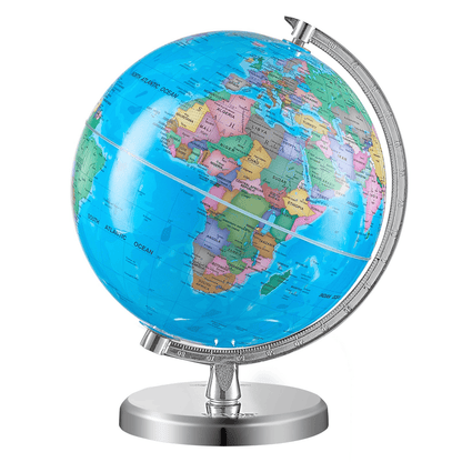 VEVOR Rotating World Globe with Stand, 8 in/203.2 mm, Educational Geographic Globe with Precise Time Zone ABS Material, 360° Spinning Globe for Kids Children Learning Classroom Geography Education