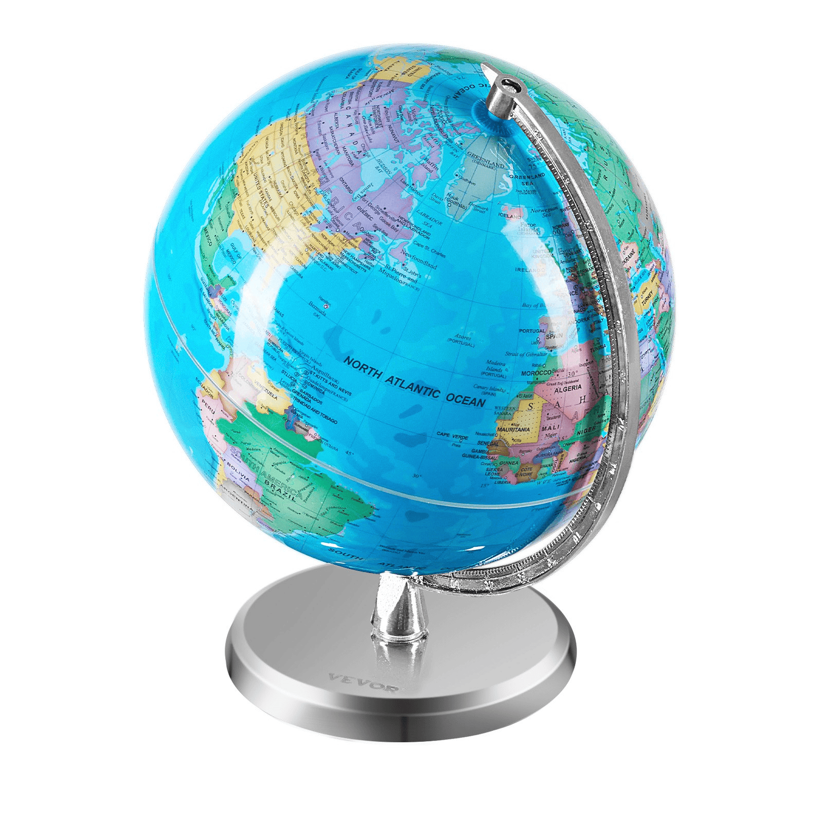 VEVOR Rotating World Globe with Stand, 8 in/203.2 mm, Educational Geographic Globe with Precise Time Zone ABS Material, 360° Spinning Globe for Kids Children Learning Classroom Geography Education