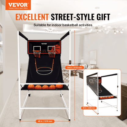 VEVOR Arcade Cage Basketball Game, 2 Player Indoor Basketball Game, Home Dual Shot Sport with 5 Balls, 8 Game Modes, Electronic Scoreboard, and Inflation Pump, for Kids, Adults (Black & White)