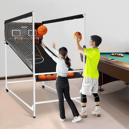 VEVOR Arcade Cage Basketball Game, 2 Player Indoor Basketball Game, Home Dual Shot Sport with 5 Balls, 8 Game Modes, Electronic Scoreboard, and Inflation Pump, for Kids, Adults (Black & White)