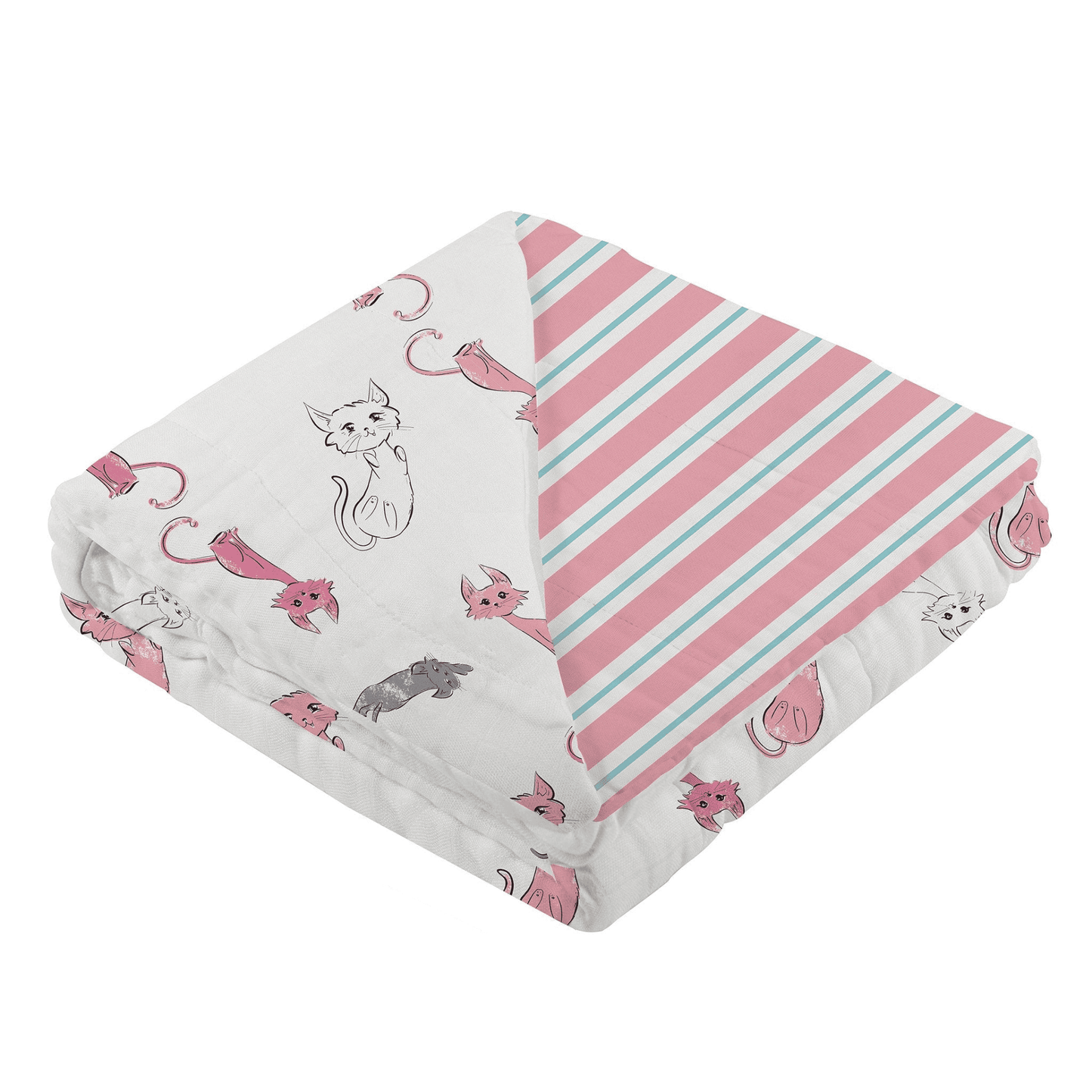 Playful Kitty and Candy Stripe Bamboo Muslin Newcastle Blanket