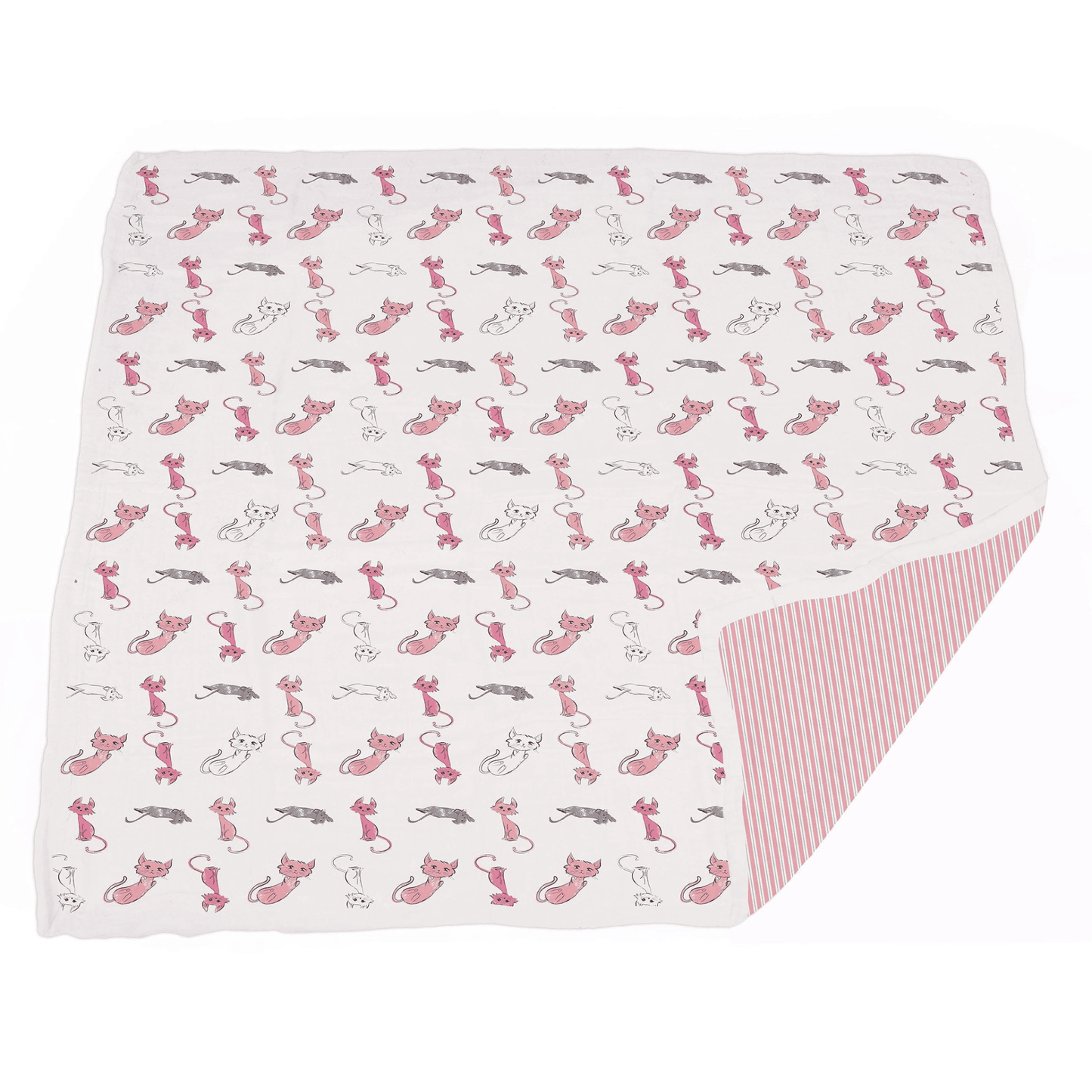 Playful Kitty and Candy Stripe Bamboo Muslin Newcastle Blanket