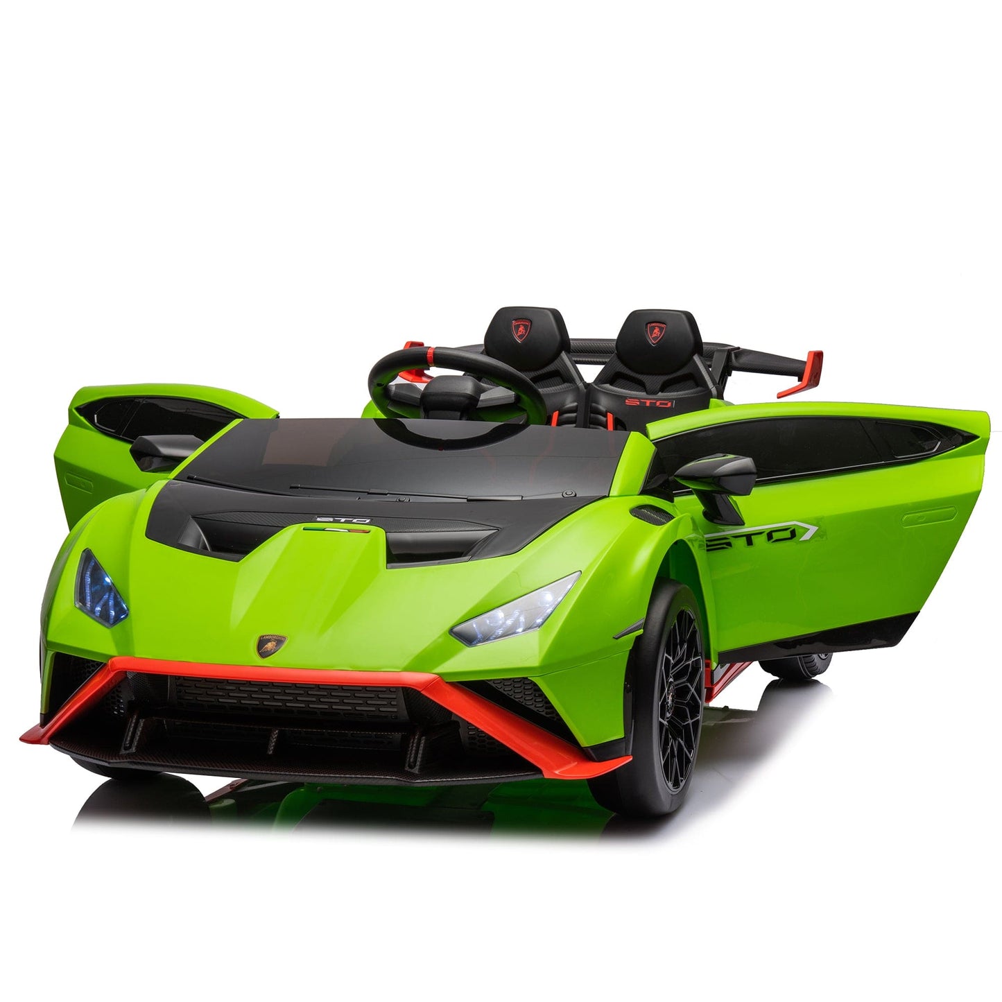 Lamborghini Huracan Sto 24V Kids Electric Ride-On Drift Car: Speeds 1.86-5.59 MPH, Ages 3-8, Foam Front Wheels, 360° Spin, LED Lights, Dynamic Music, Early Learning, USB Port, Drift Feature