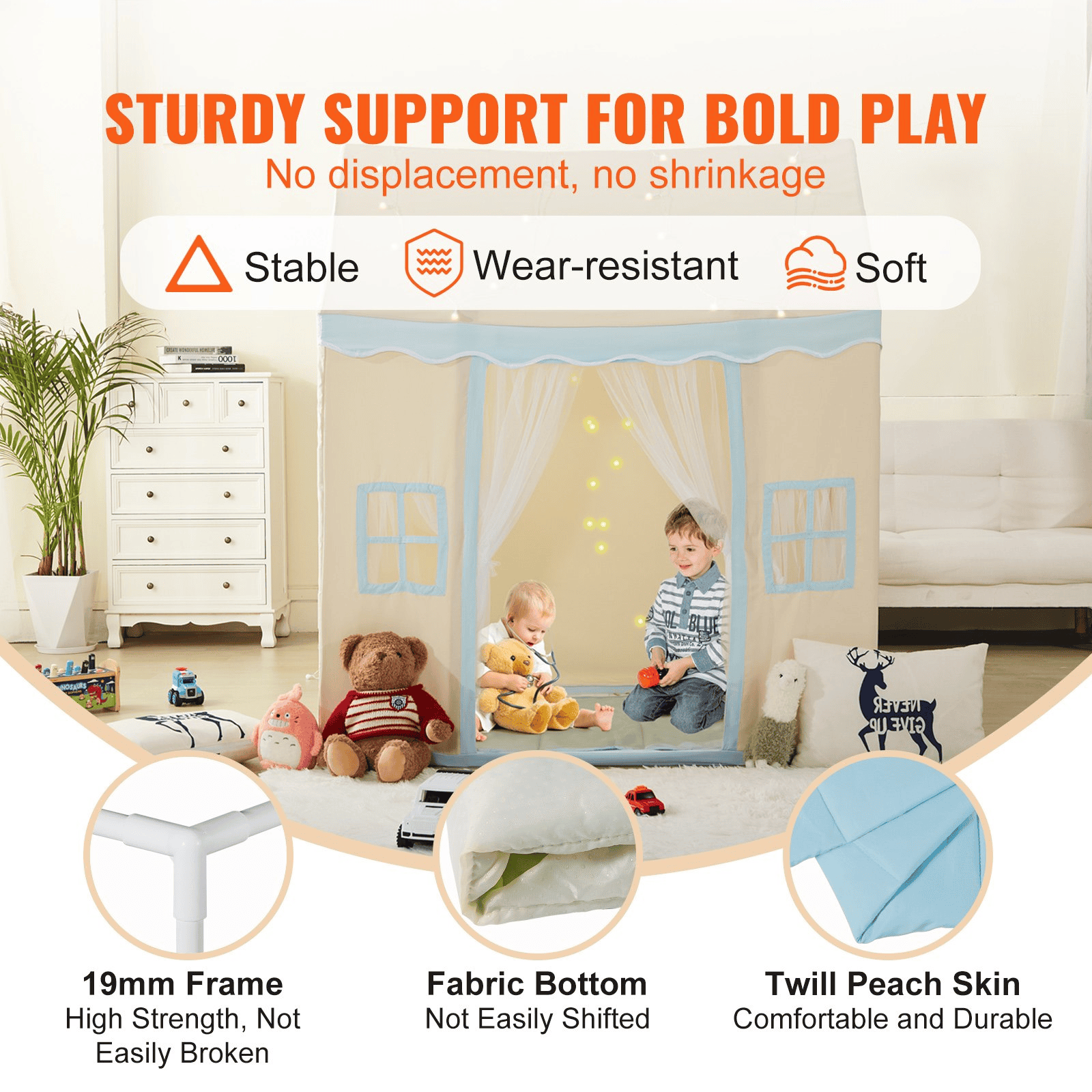 VEVOR Kids Play Tent, Kids Tent for Kids 1-5 Years Old, Toddler Tent with Mat and Tent Lamp, Tent for Kids with Windows for Indoor and Outdoor, Play House Castle Tent for Boys and Girls, Beige