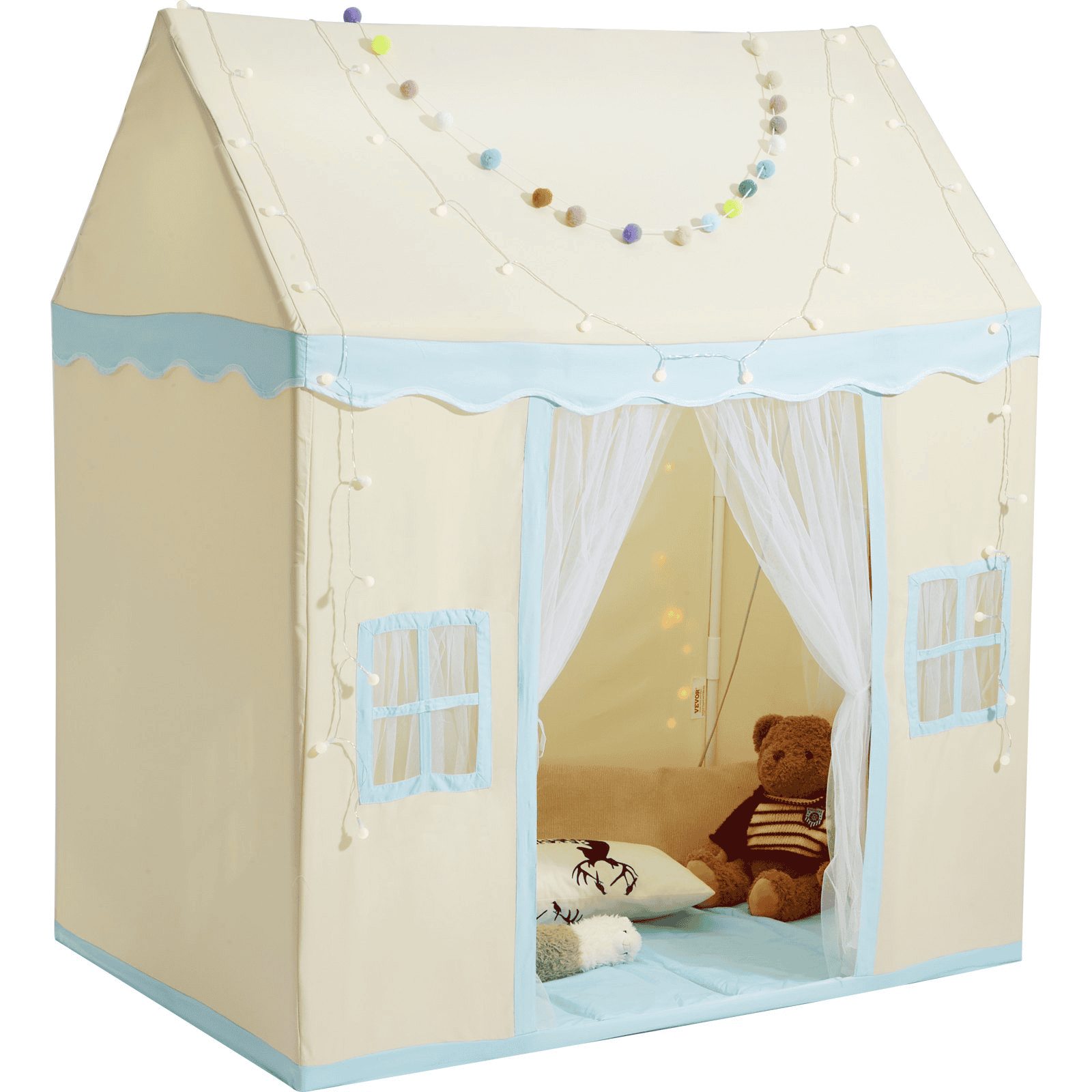 VEVOR Kids Play Tent, Kids Tent for Kids 1-5 Years Old, Toddler Tent with Mat and Tent Lamp, Tent for Kids with Windows for Indoor and Outdoor, Play House Castle Tent for Boys and Girls, Beige