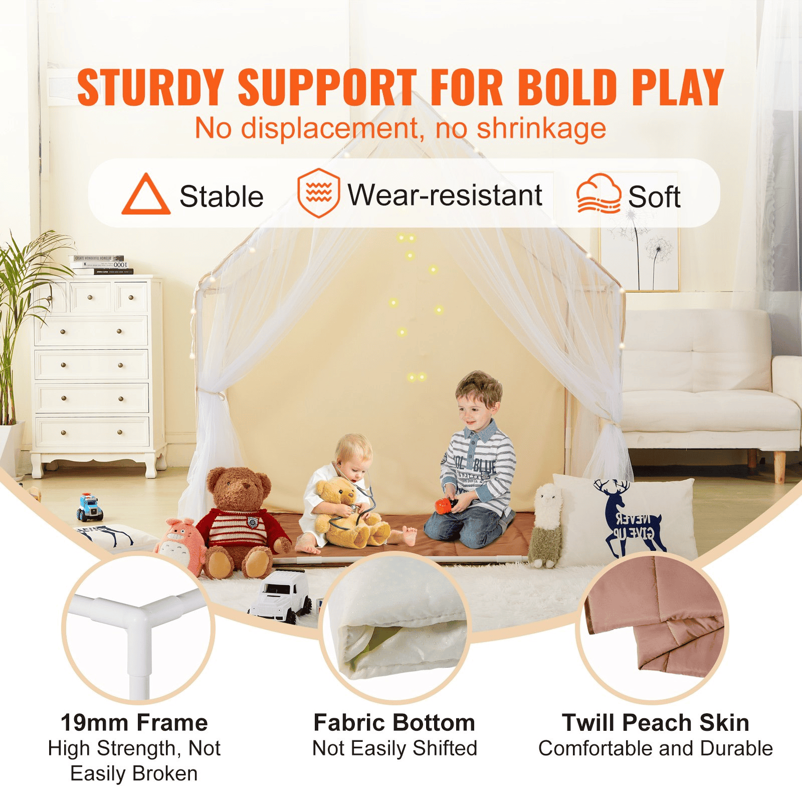 Kids Play Tent, Kids Tent for Kids 1-5 Years Old, Toddler Tent with Mat and Tent Lamp, Tent for Kids with Windows for Indoor and Outdoor, Yurt Tent for Boys and Girls, Beige