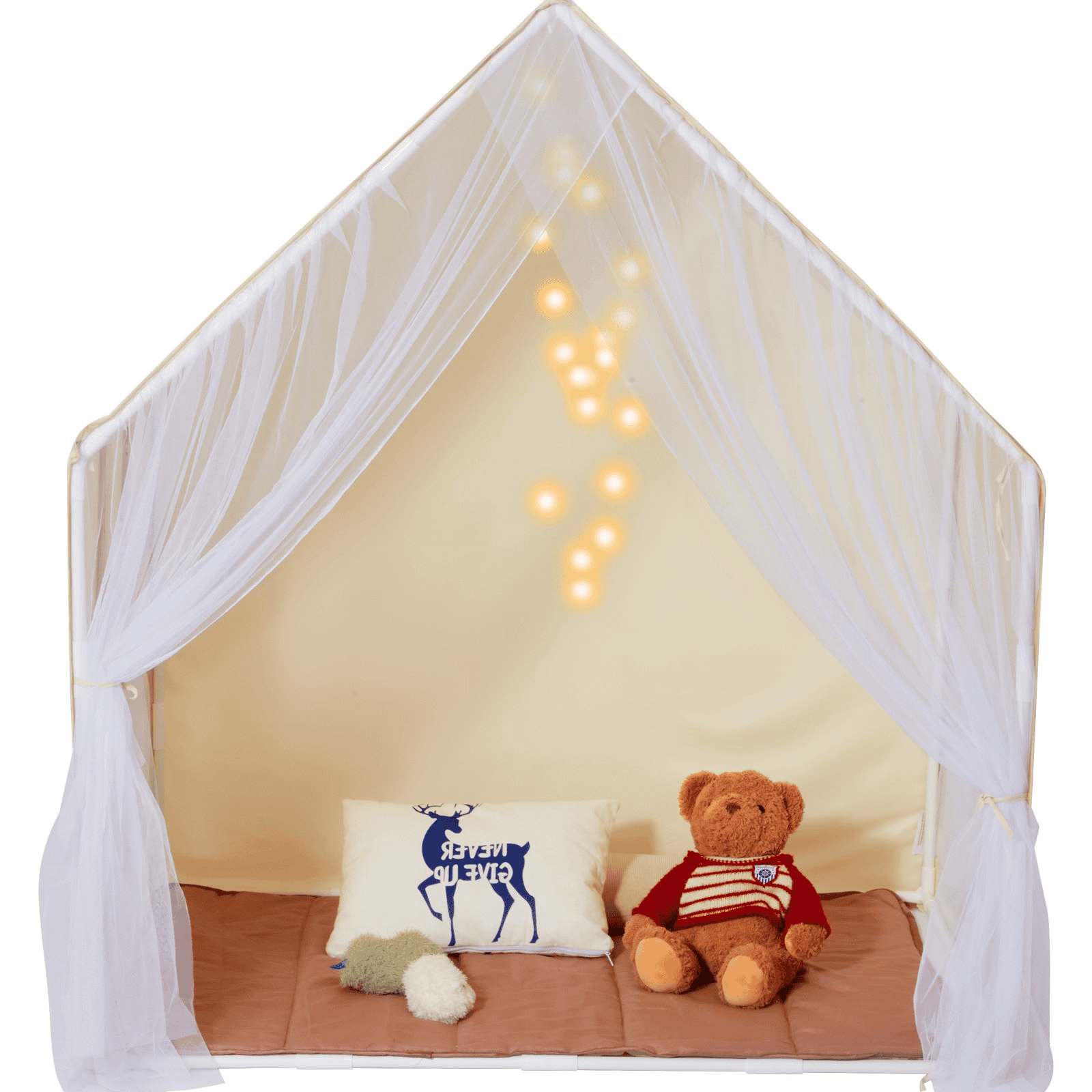 Kids Play Tent, Kids Tent for Kids 1-5 Years Old, Toddler Tent with Mat and Tent Lamp, Tent for Kids with Windows for Indoor and Outdoor, Yurt Tent for Boys and Girls, Beige