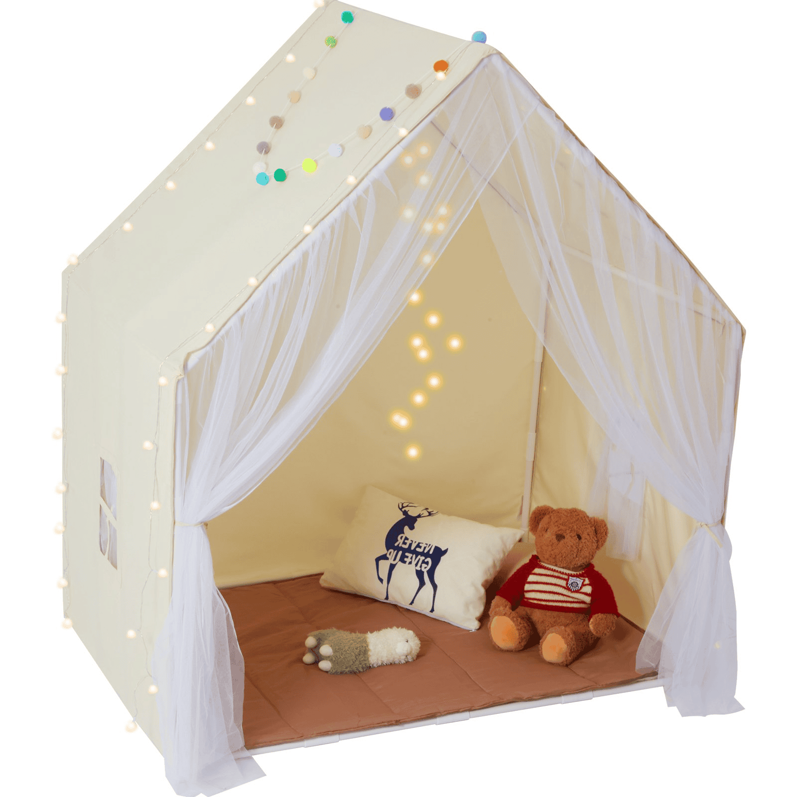 Kids Play Tent, Kids Tent for Kids 1-5 Years Old, Toddler Tent with Mat and Tent Lamp, Tent for Kids with Windows for Indoor and Outdoor, Yurt Tent for Boys and Girls, Beige