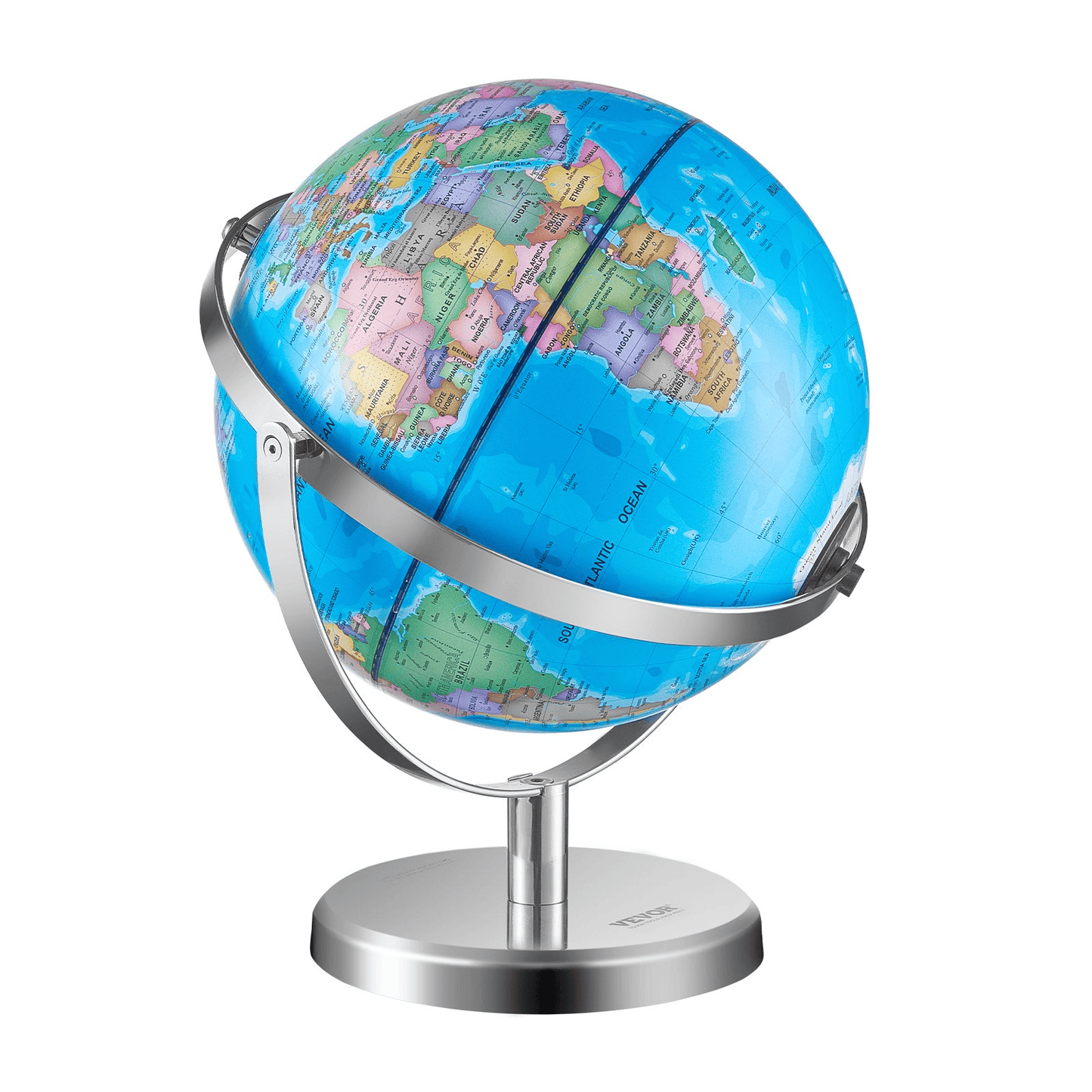 VEVOR Illuminated World Globe with Stand, 9 in/228.6 mm, Educational Earth Globe with Stable Heavy Metal Base and LED Constellation Night Light HD Printed Map, Spinning for Kids Classroom Learning