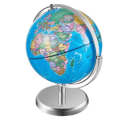 VEVOR Illuminated World Globe with Stand, 9 in/228.6 mm, Educational Earth Globe with Stable Heavy Metal Base and LED Constellation Night Light HD Printed Map, Spinning for Kids Classroom Learning