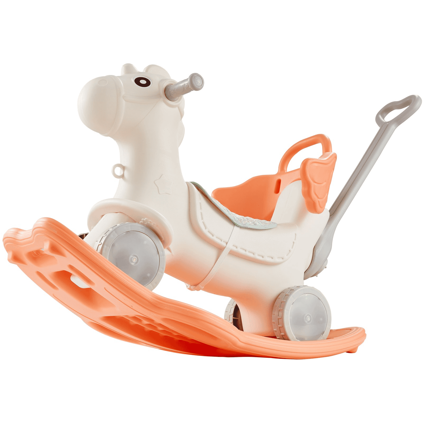 4 in 1 Rocking Horse for Toddlers 1-3 Years, Baby Rocking Horse with Detachable Balance Board, Push Handle and 4 Smooth Wheels, Support up to HDPE 80 lbs Kids Ride on Toy with Sound, Red