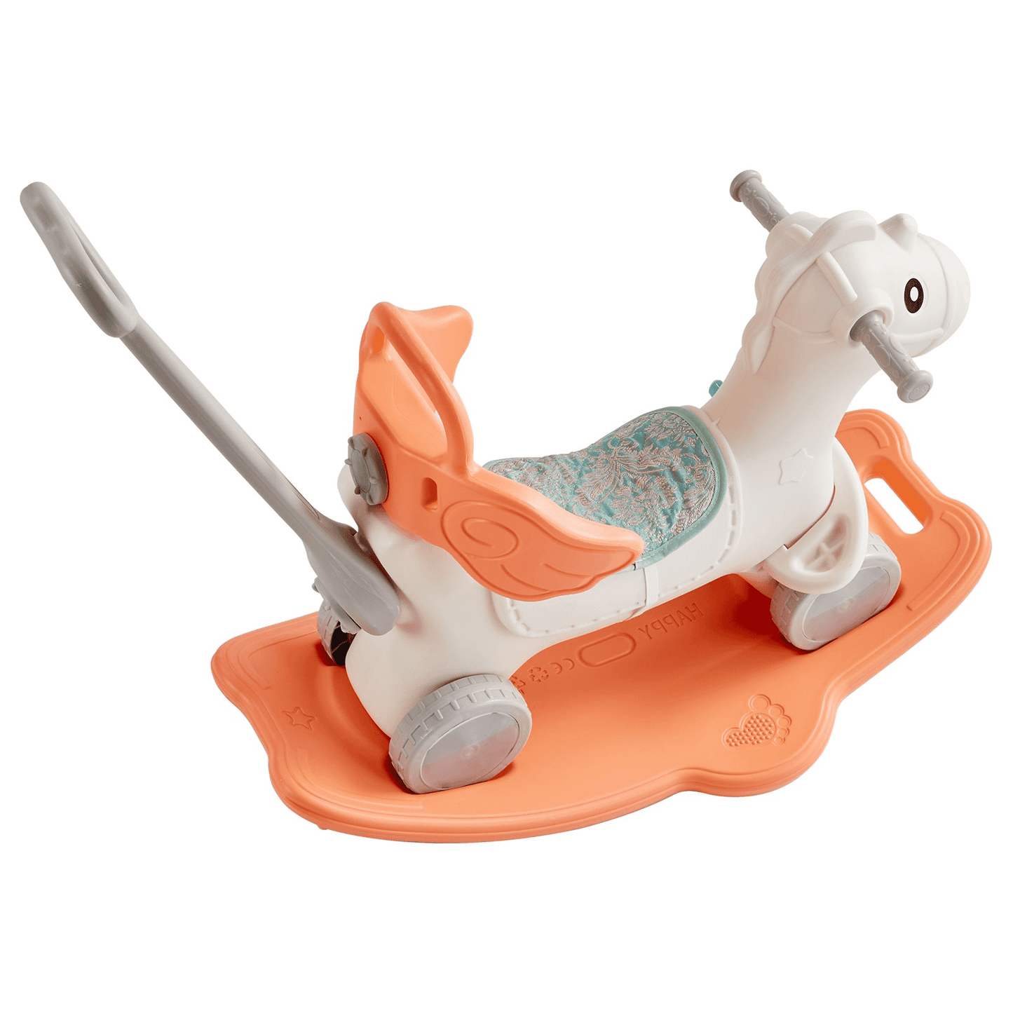 4 in 1 Rocking Horse for Toddlers 1-3 Years, Baby Rocking Horse with Detachable Balance Board, Push Handle and 4 Smooth Wheels, Support up to HDPE 80 lbs Kids Ride on Toy with Sound, Red