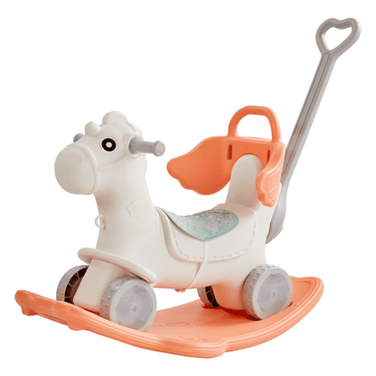 4 in 1 Rocking Horse for Toddlers 1-3 Years, Baby Rocking Horse with Detachable Balance Board, Push Handle and 4 Smooth Wheels, Support up to HDPE 80 lbs Kids Ride on Toy with Sound, Red