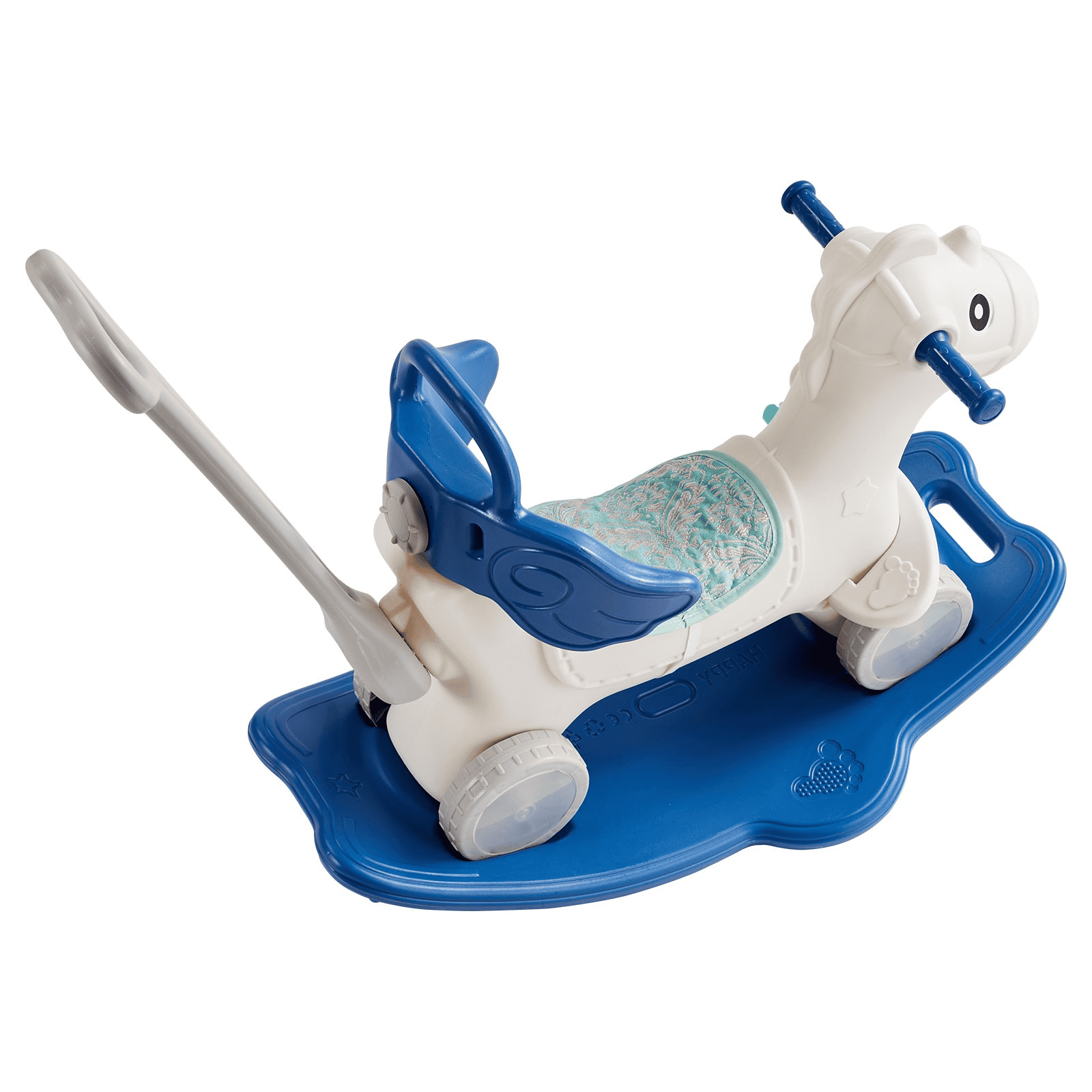 VEVOR 4 in 1 Rocking Horse for Toddlers 1-3 Years, Baby Rocking Horse with Detachable Balance Board, Push Handle and 4 Smooth Wheels, Support up to HDPE 80 lbs Kids Ride on Toy with Sound, Blue