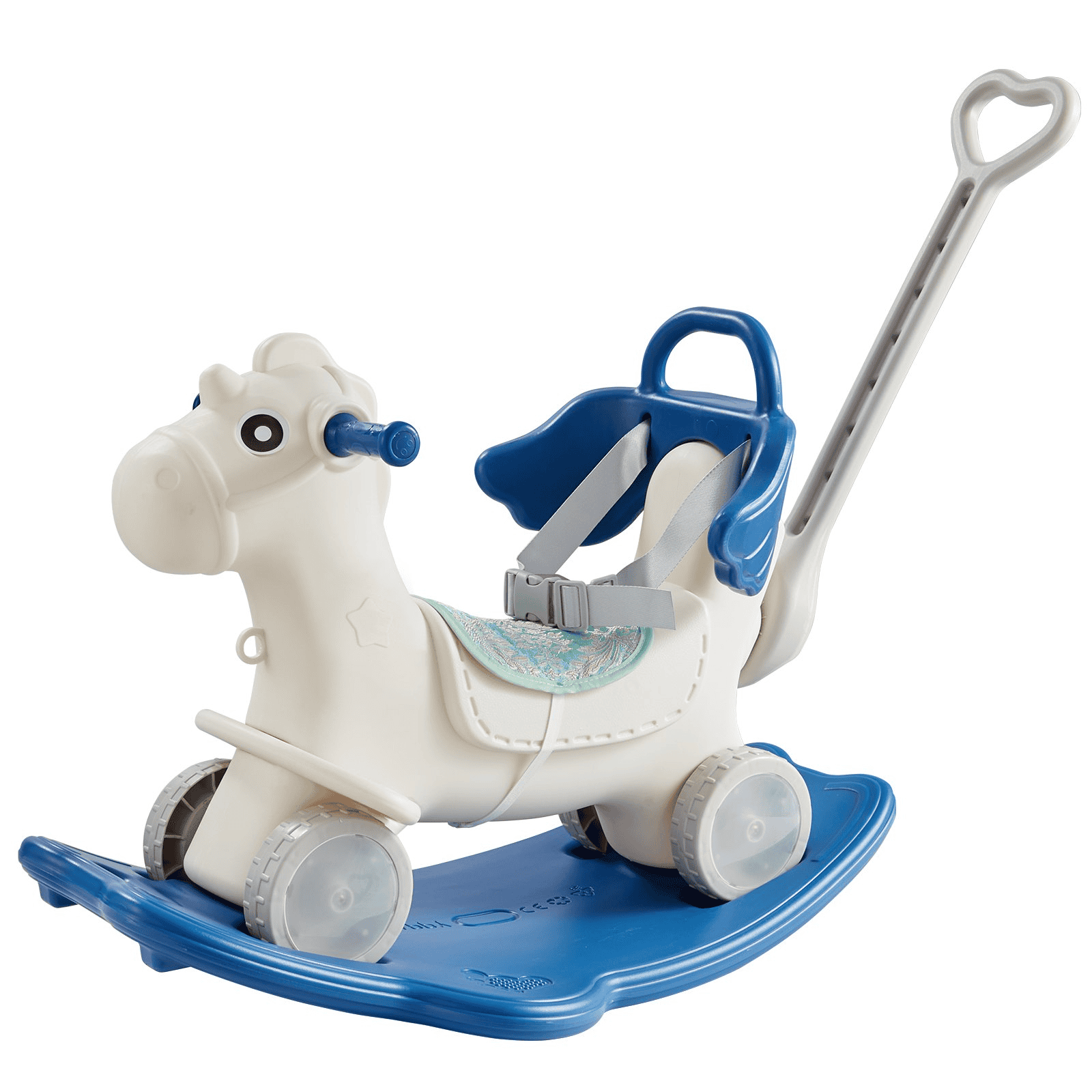 VEVOR 4 in 1 Rocking Horse for Toddlers 1-3 Years, Baby Rocking Horse with Detachable Balance Board, Push Handle and 4 Smooth Wheels, Support up to HDPE 80 lbs Kids Ride on Toy with Sound, Blue