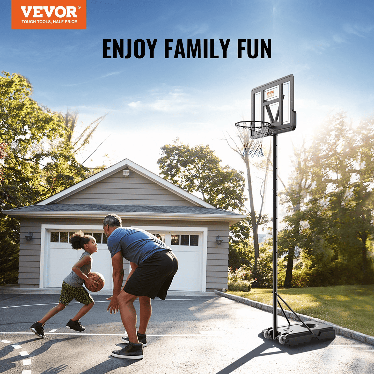 VEVOR Adjustable Basketball Hoop 4-10 ft | Portable 44-Inch Backboard System for Kids & Adults | Indoor/Outdoor Basketball Set with Wheels & Fillable Base