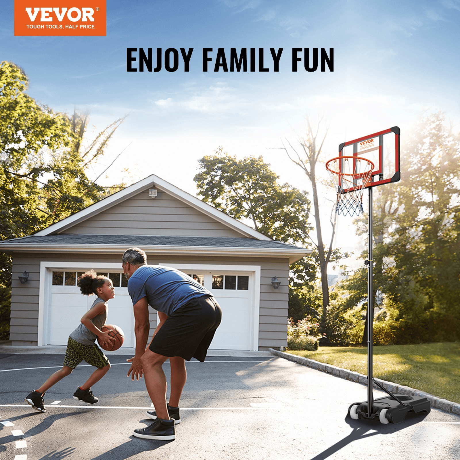 VEVOR Basketball Hoop, 5-7 ft Adjustable Height Portable Backboard System, 28 inch Basketball Hoop & Goal, Kids & Adults Basketball Set with Wheels, Stand, and Fillable Base, for Outdoor/Indoor