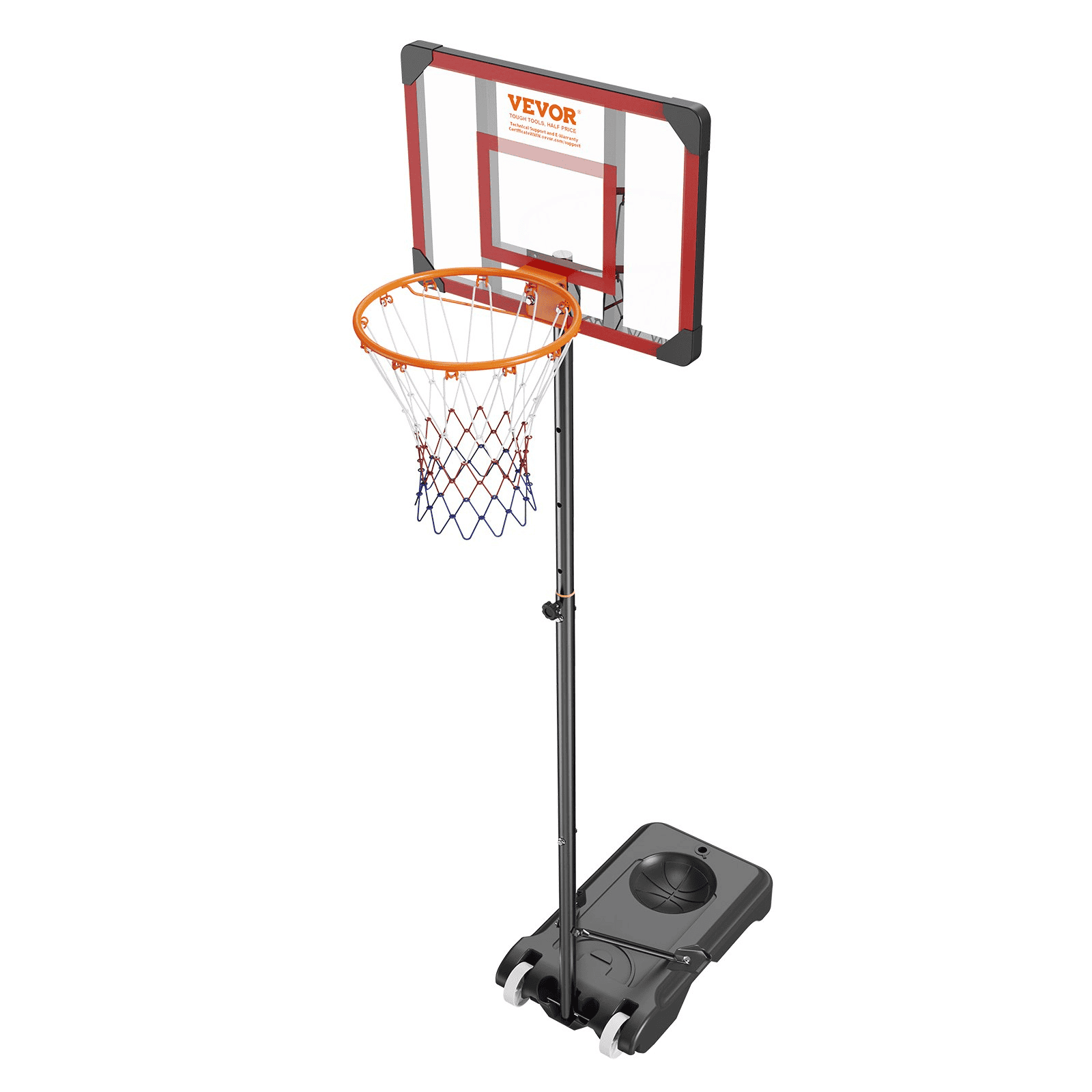 VEVOR Basketball Hoop, 5-7 ft Adjustable Height Portable Backboard System, 28 inch Basketball Hoop & Goal, Kids & Adults Basketball Set with Wheels, Stand, and Fillable Base, for Outdoor/Indoor