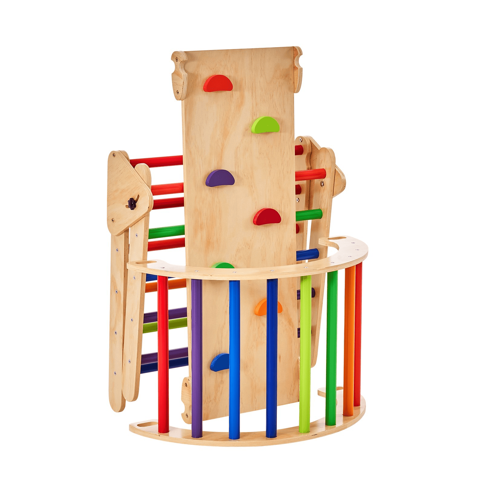 VEVOR Pikler Triangle Set, 5 in 1 Toddler Climbing Toys Indoor Playground, Large Size Wooden Climbing Gym for Toddlers 1-3 Years, Montessori Climbing Set with Triangle, Ramp, and Arch, Colorful