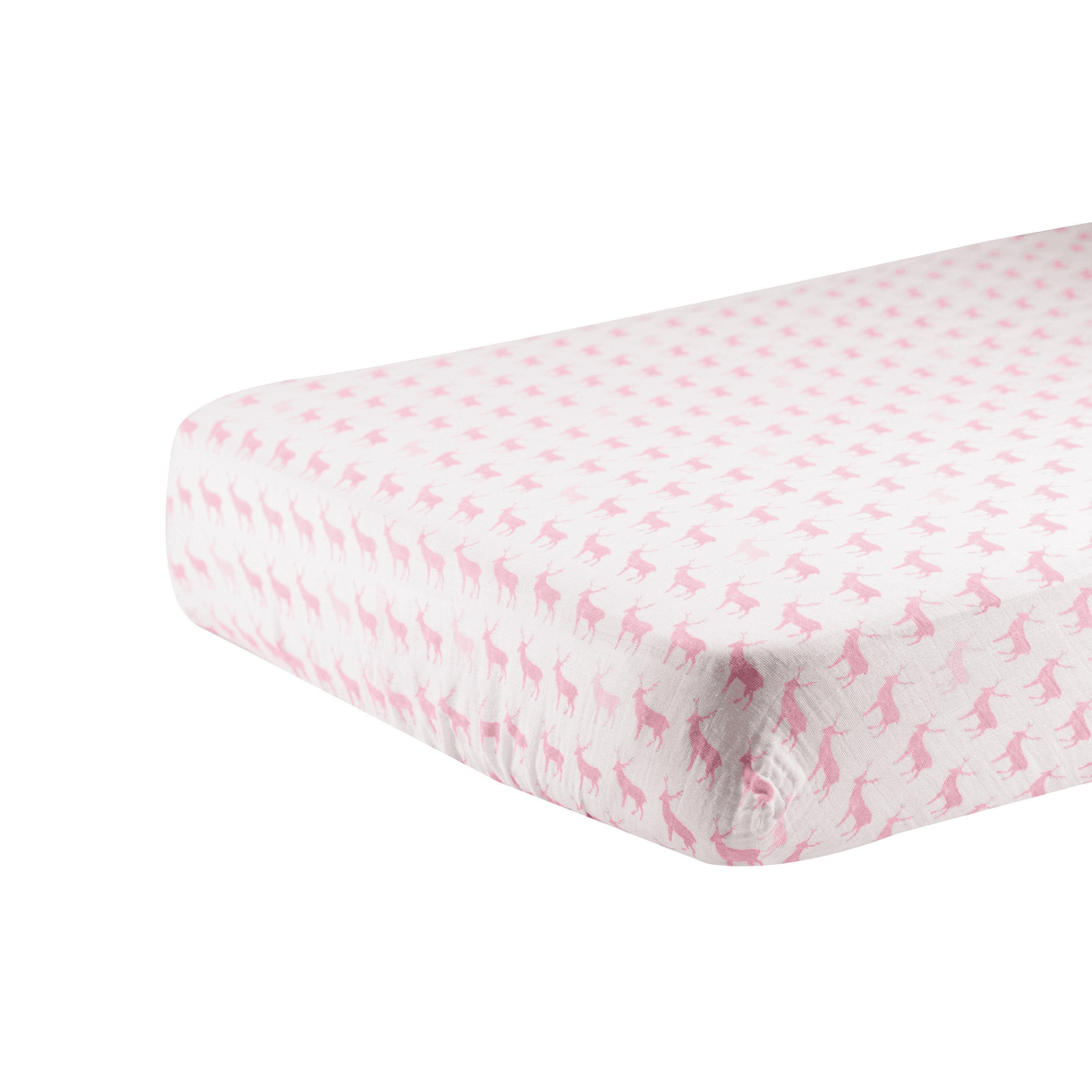 Pink Deer Cotton Muslin Crib Sheet