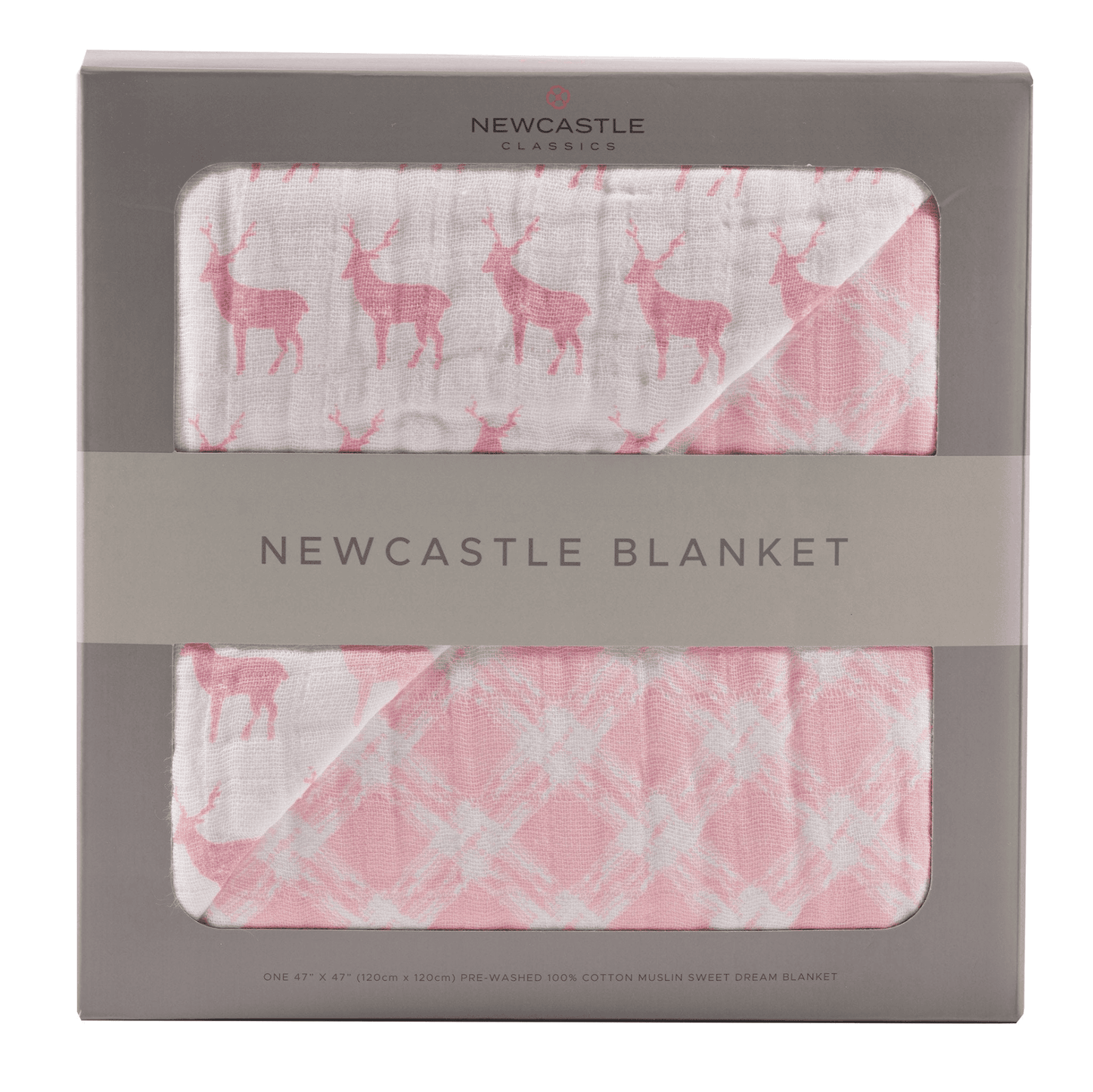 Pink Deer and Primrose Pink Plaid Cotton Muslin Newcastle Blanket