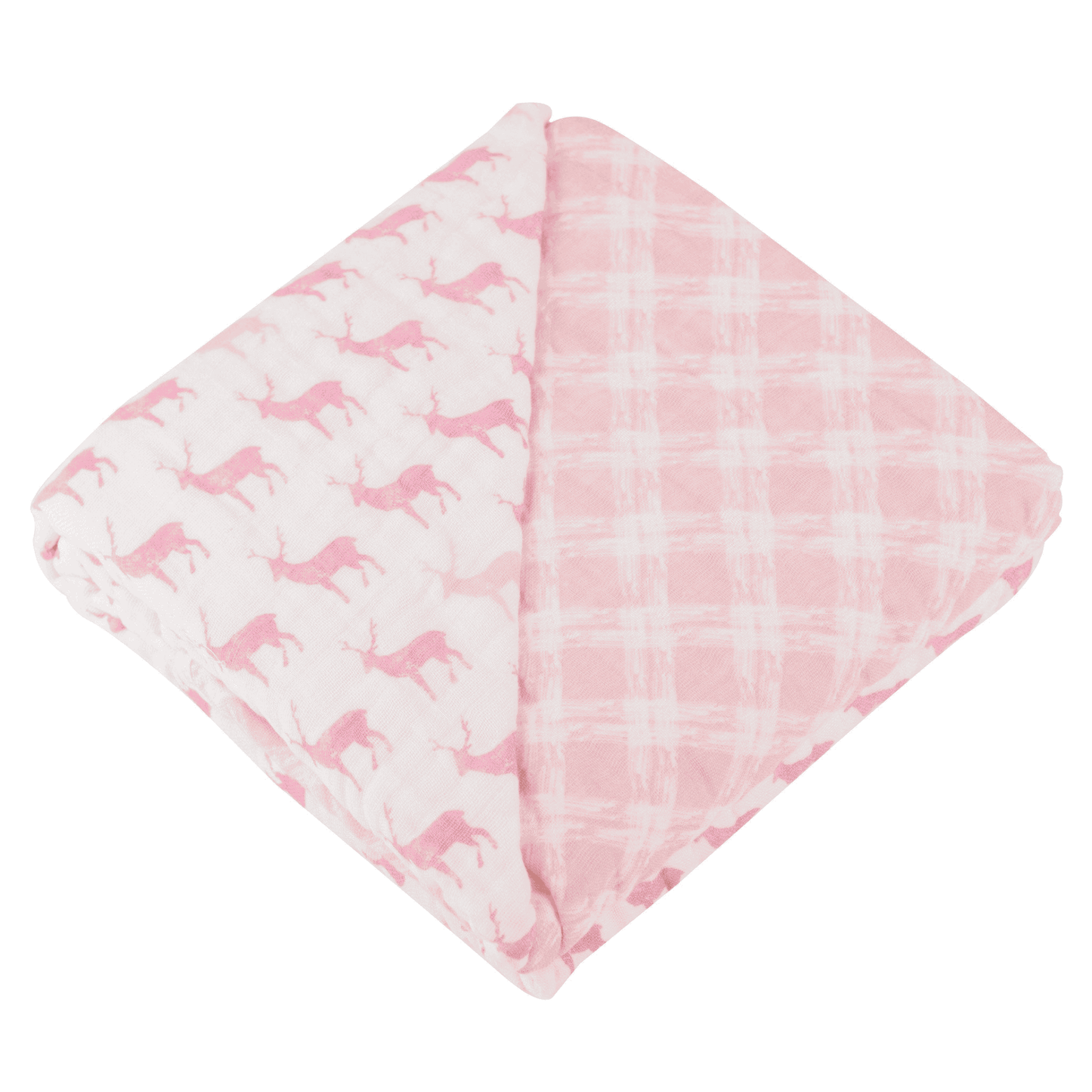 Pink Deer and Primrose Pink Plaid Cotton Muslin Newcastle Blanket