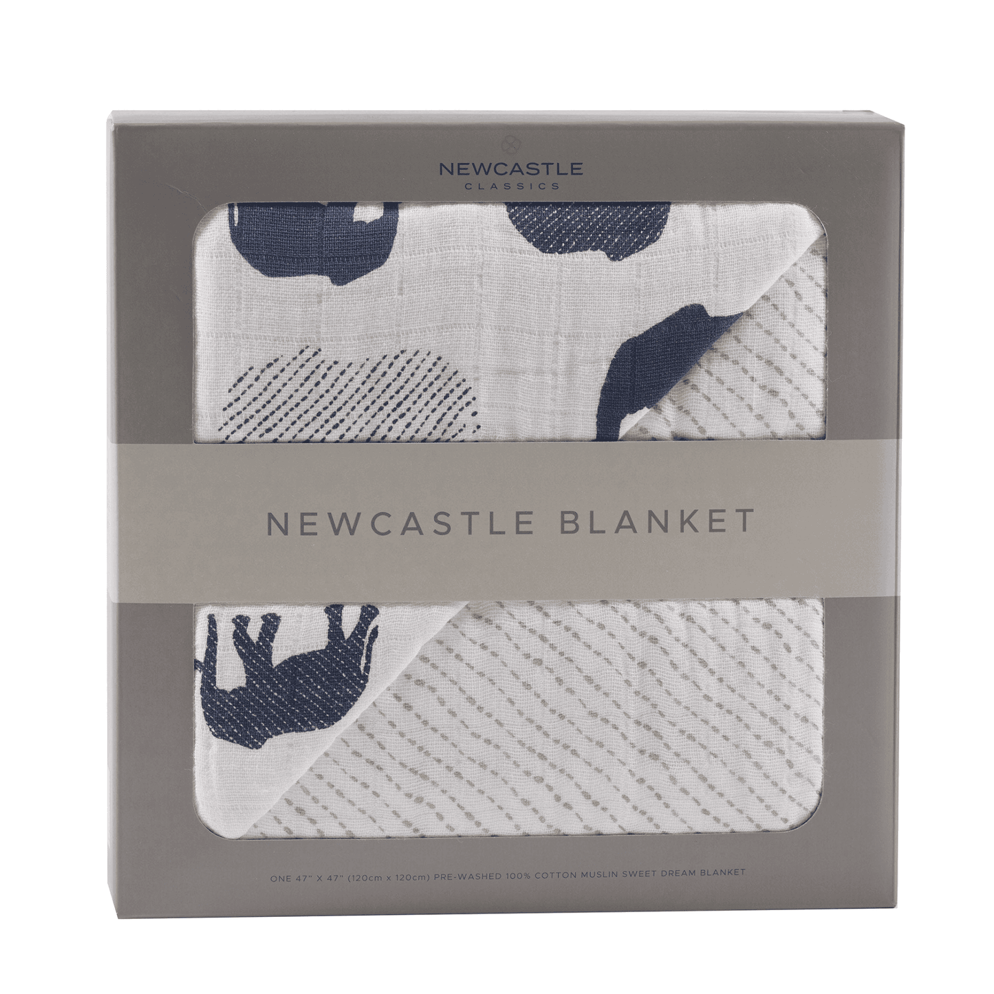 Blue Elephant and Spotted Wave Cotton Muslin Newcastle Blanket