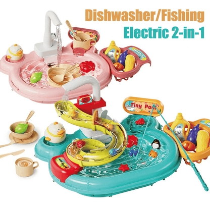 Toy Fishing at the Pool & wash the dishes! with lights and sounds for chidren multivariant