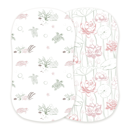 Turtles and Water Lily Bamboo Changing Pad Cover/Bassinet Sheets