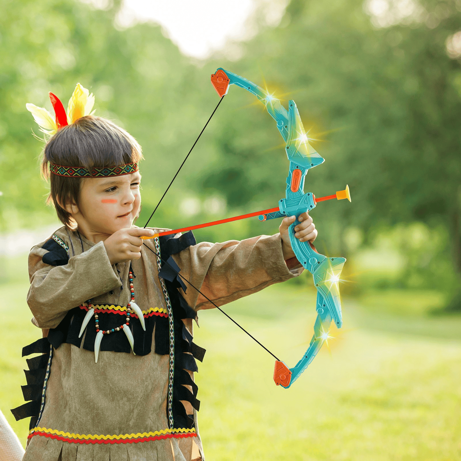 VEVOR Bow and Arrow Set for Kids, LED Light Up Archery Set with 10 Suction Cup Arrows, Standing Target, Quiver, 3 Target Cans, Outdoor Toy for Boys & Girls 6 7 8 9 10+ Years Old, Birthday Gift for Kid