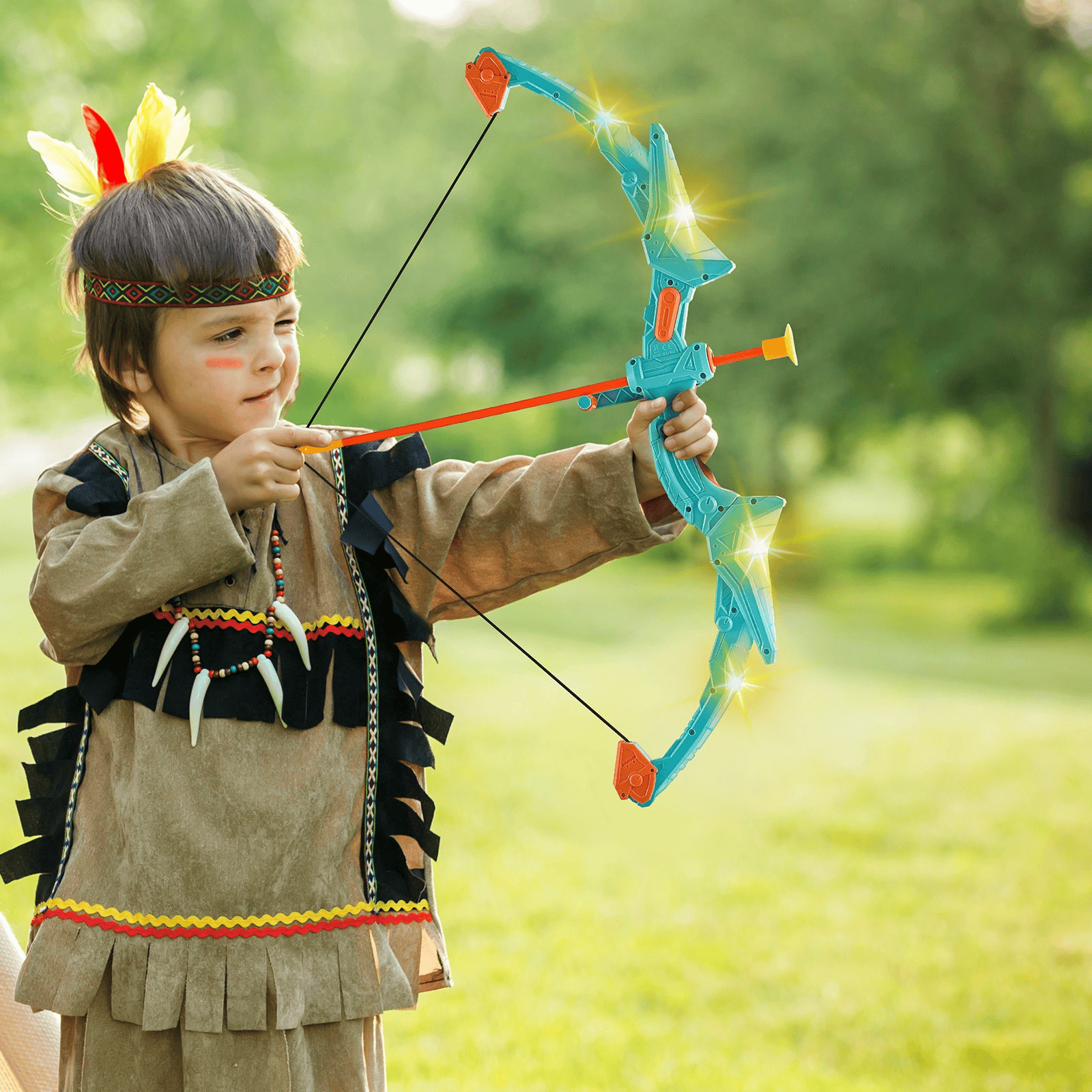 VEVOR Bow and Arrow Set for Kids, LED Light Up Archery Set with 10 Suction Cup Arrows, Hanging Target, Quiver, 3 Target Cans, Outdoor Toy for Boys & Girls 6 7 8 9 10+ Years Old, Birthday Gift for Kid