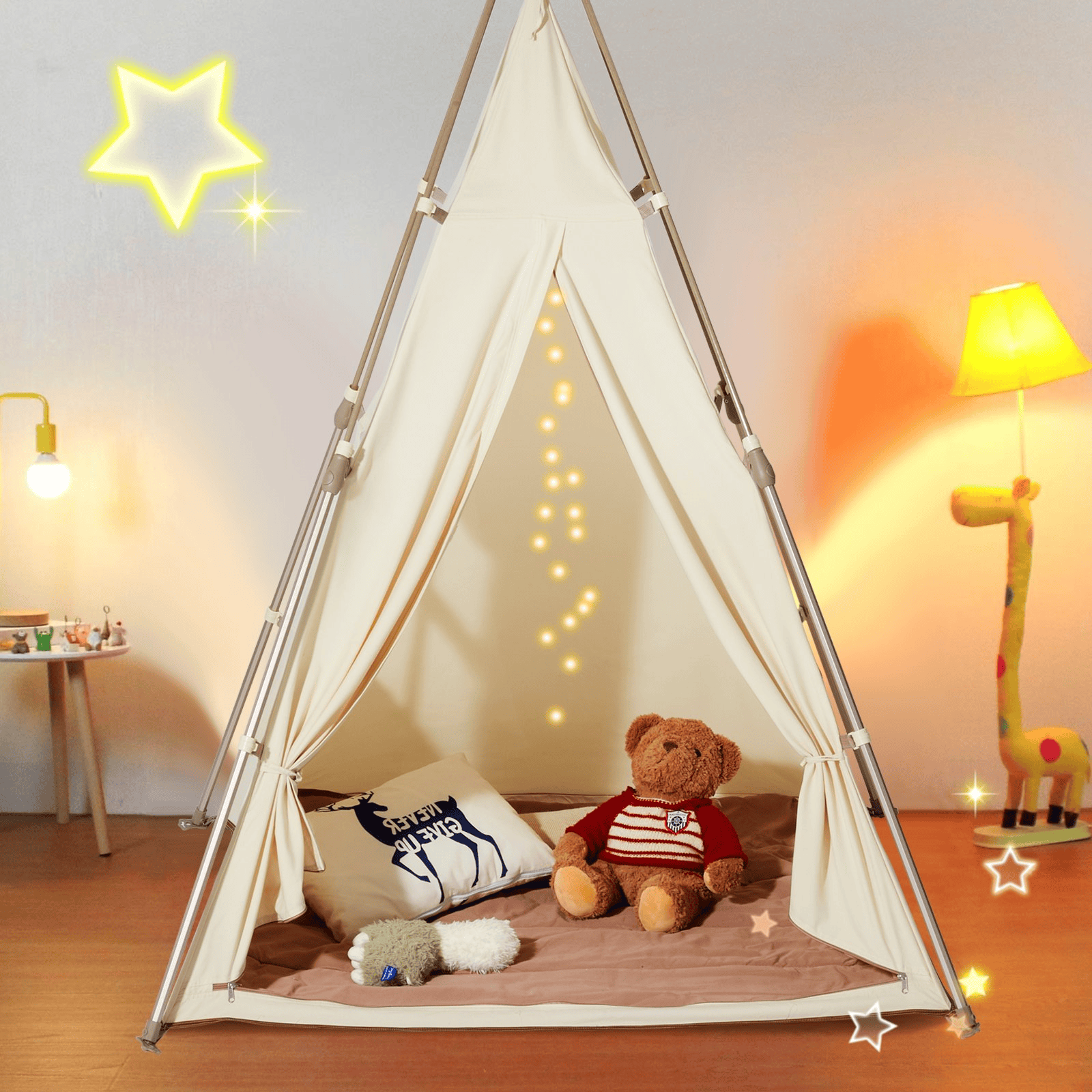 VEVOR Kids Play Tent, Teepee Tent for Kids 1-5 Years Old, Tent for Kids with Windows for Indoor and Outdoor, Foldable Toddler Tent with Mat and Carrying Bag, Kids Tent for Boys and Girls, Beige