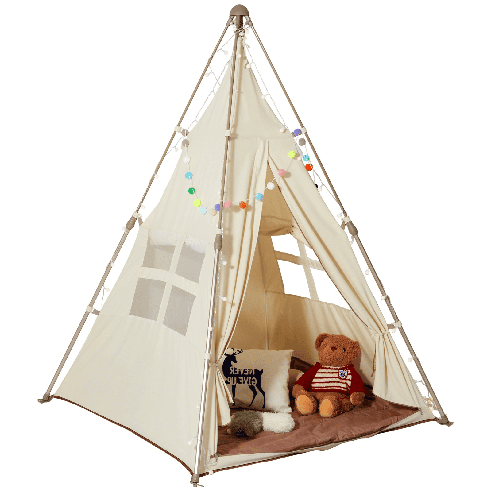 VEVOR Kids Play Tent, Teepee Tent for Kids 1-5 Years Old, Tent for Kids with Windows for Indoor and Outdoor, Foldable Toddler Tent with Mat and Carrying Bag, Kids Tent for Boys and Girls, Beige