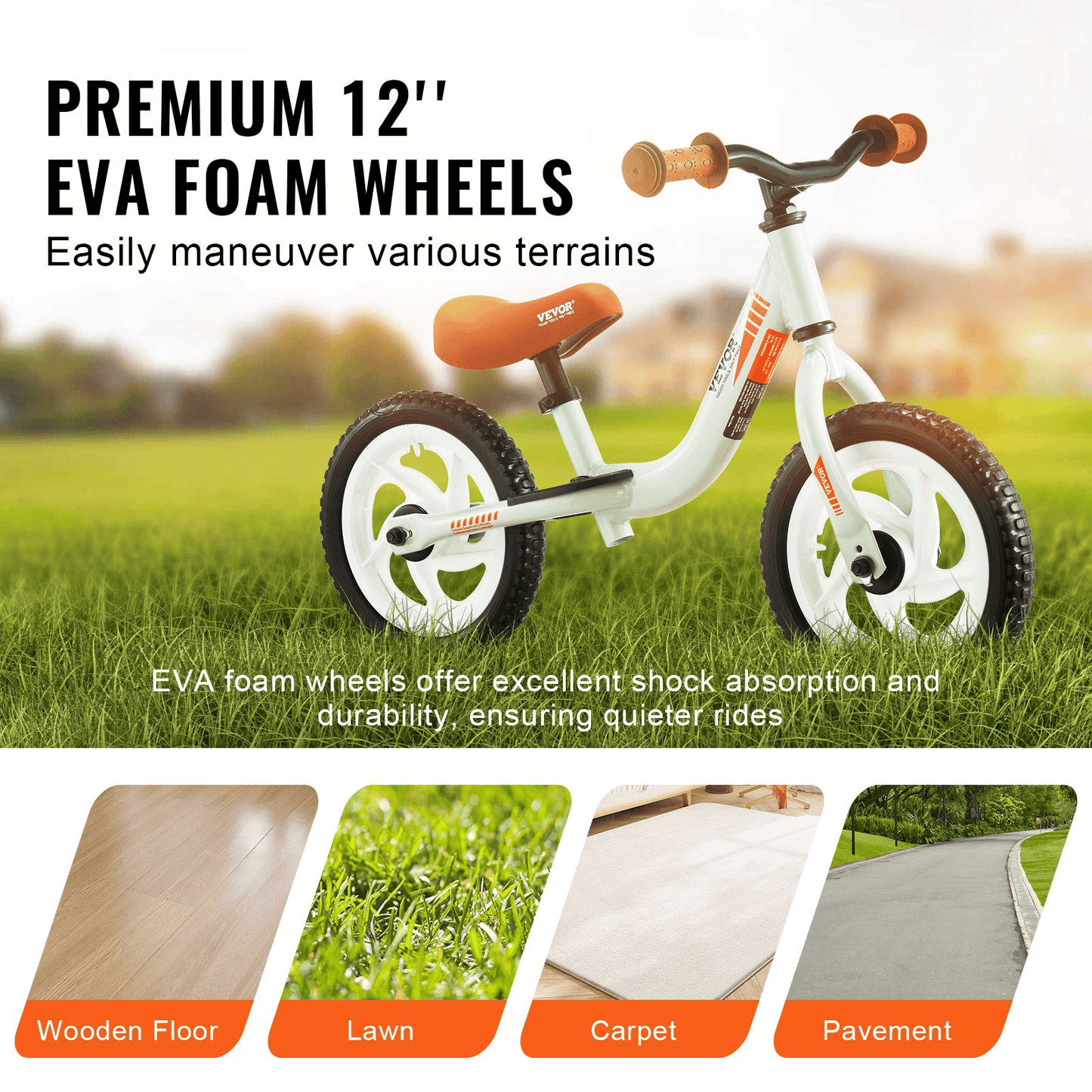 VEVOR Toddler Balance Bike, 12" Lightweight Aluminum Alloy Kids Bike with Adjustable Seat & Handlebar, EVA Foam Tires, No Pedal Kids Balance Bicycle Gift for 1-5 Years Boys Girls, 55LBS Support