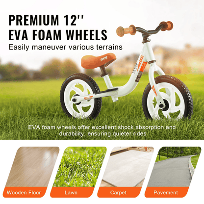 VEVOR Toddler Balance Bike, 12" Lightweight Aluminum Alloy Kids Bike with Adjustable Seat & Handlebar, EVA Foam Tires, No Pedal Kids Balance Bicycle Gift for 1-5 Years Boys Girls, 55LBS Support