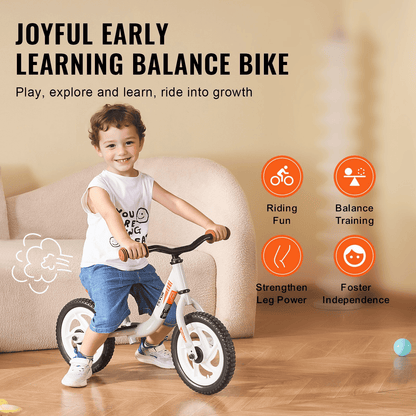 VEVOR Toddler Balance Bike, 12" Lightweight Aluminum Alloy Kids Bike with Adjustable Seat & Handlebar, EVA Foam Tires, No Pedal Kids Balance Bicycle Gift for 1-5 Years Boys Girls, 55LBS Support