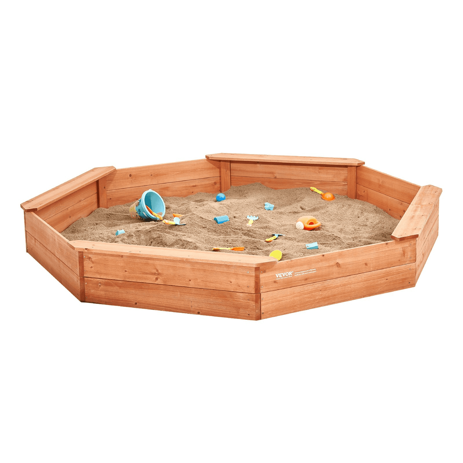 VEVOR Wooden Sandbox with Cover, 75.6 x 75.6 x 9.1 in Octagonal Sand Box, Sand Pit with 4 Seating and Bottom Liner, Kids Sandbox for Outdoor Backyard, Beach, Park, Gift for Boys Girls Ages 3-12