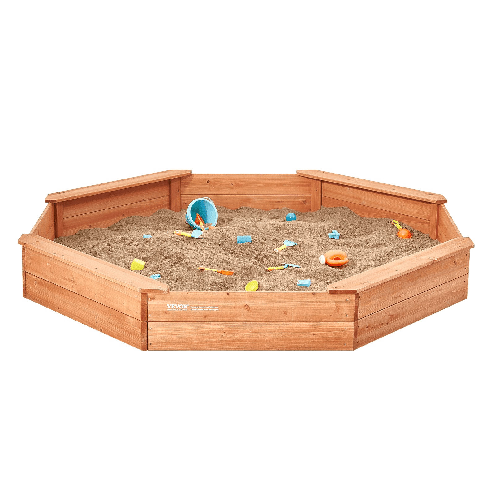 VEVOR Wooden Sandbox with Cover, 75.6 x 75.6 x 9.1 in Octagonal Sand Box, Sand Pit with 4 Seating and Bottom Liner, Kids Sandbox for Outdoor Backyard, Beach, Park, Gift for Boys Girls Ages 3-12