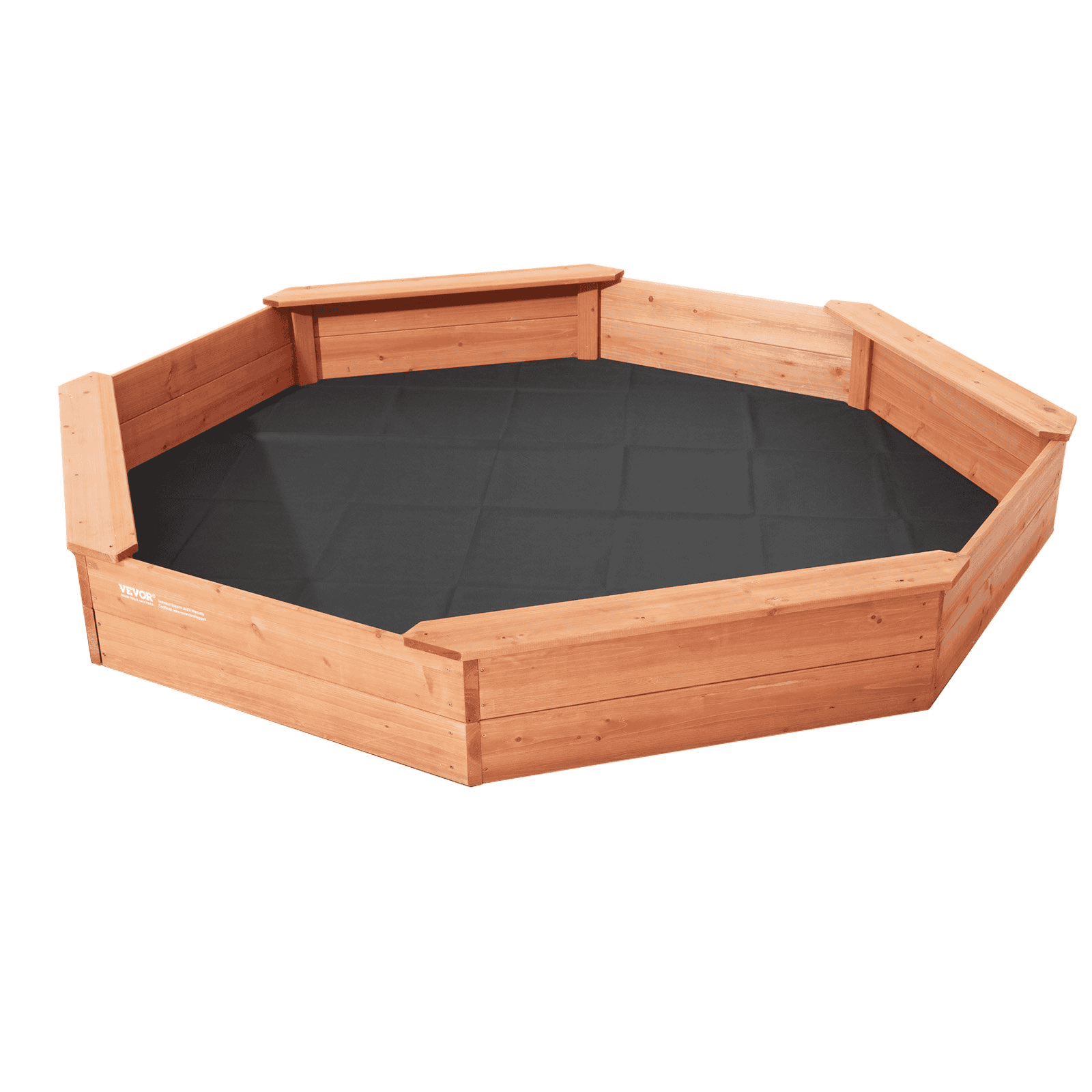 VEVOR Wooden Sandbox with Cover, 75.6 x 75.6 x 9.1 in Octagonal Sand Box, Sand Pit with 4 Seating and Bottom Liner, Kids Sandbox for Outdoor Backyard, Beach, Park, Gift for Boys Girls Ages 3-12