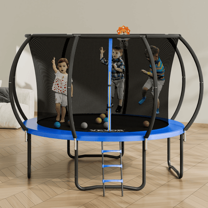 VEVOR 10FT Trampoline, 330 lbs Trampoline with Enclosure Net, Ladder, and Curved Pole, Heavy Duty Trampoline with Jumping Mat and Spring Cover Padding, Outdoor Recreational Trampolines for Kids Adults