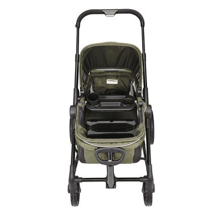 All-Terrain Stroller Wagon, 2 Seats Foldable Expedition 2-in-1 Collapsible Wagon Stroller, Includes Canopy, Parent Organizer, Snack Tray & Cup Holders, 55lbs for Single Seat, Olive Green