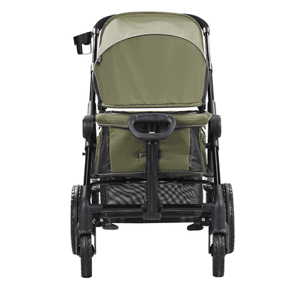 All-Terrain Stroller Wagon, 2 Seats Foldable Expedition 2-in-1 Collapsible Wagon Stroller, Includes Canopy, Parent Organizer, Snack Tray & Cup Holders, 55lbs for Single Seat, Olive Green