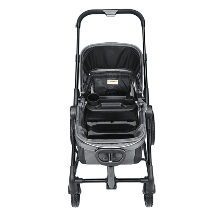 All-Terrain Stroller Wagon, 2 Seats Foldable Expedition 2-in-1 Collapsible Wagon Stroller, Includes Canopy, Parent Organizer, Snack Tray & Cup Holders, 55lbs for Single Seat, Dark Grey/Black