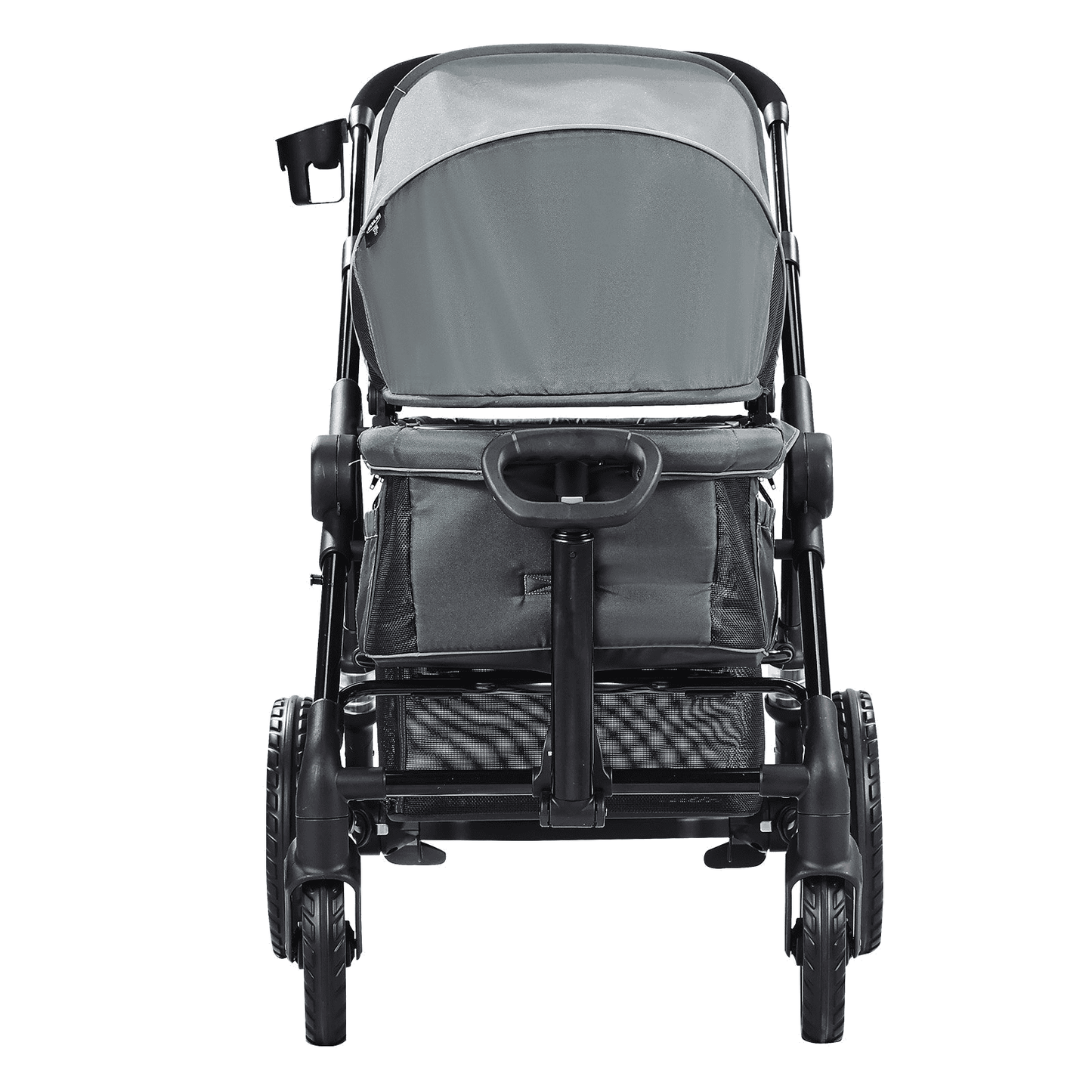 All-Terrain Stroller Wagon, 2 Seats Foldable Expedition 2-in-1 Collapsible Wagon Stroller, Includes Canopy, Parent Organizer, Snack Tray & Cup Holders, 55lbs for Single Seat, Dark Grey/Black