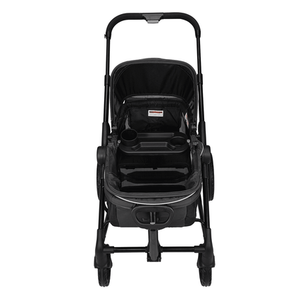 All-Terrain Stroller Wagon, 2 Seats Foldable Expedition 2-in-1 Collapsible Wagon Stroller, Includes Canopy, Parent Organizer, Snack Tray & Cup Holders, 55lbs for Single Seat, Black